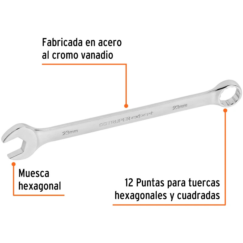 Llave Boca Mixta 23mm Combinada CrVanadio ELarga Truper 15650 22.000038 Llave Boca Mixta 23mm Combinada CrVanadio ELarga Truper