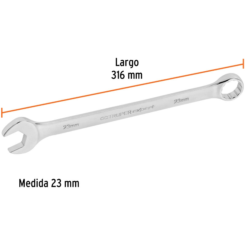 Llave Boca Mixta 23mm Combinada CrVanadio ELarga Truper 15650 22.000038 Llave Boca Mixta 23mm Combinada CrVanadio ELarga Truper