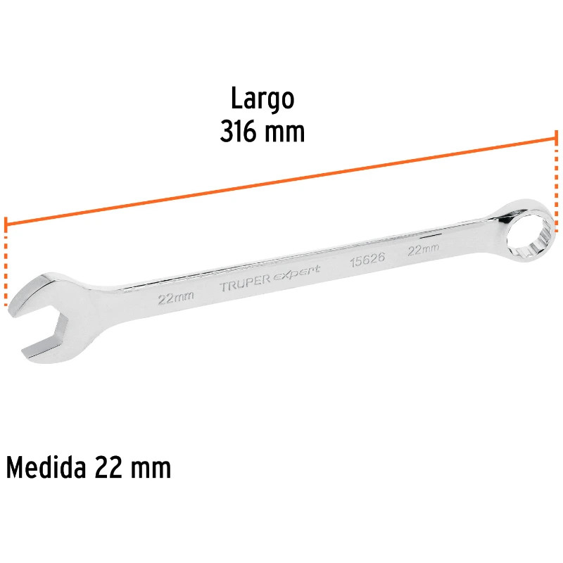 Llave Boca Mixta 22mm Combinada CrVanadio ELarga Truper 15626 20.999988 Llave Boca Mixta 22mm Combinada CrVanadio ELarga Truper