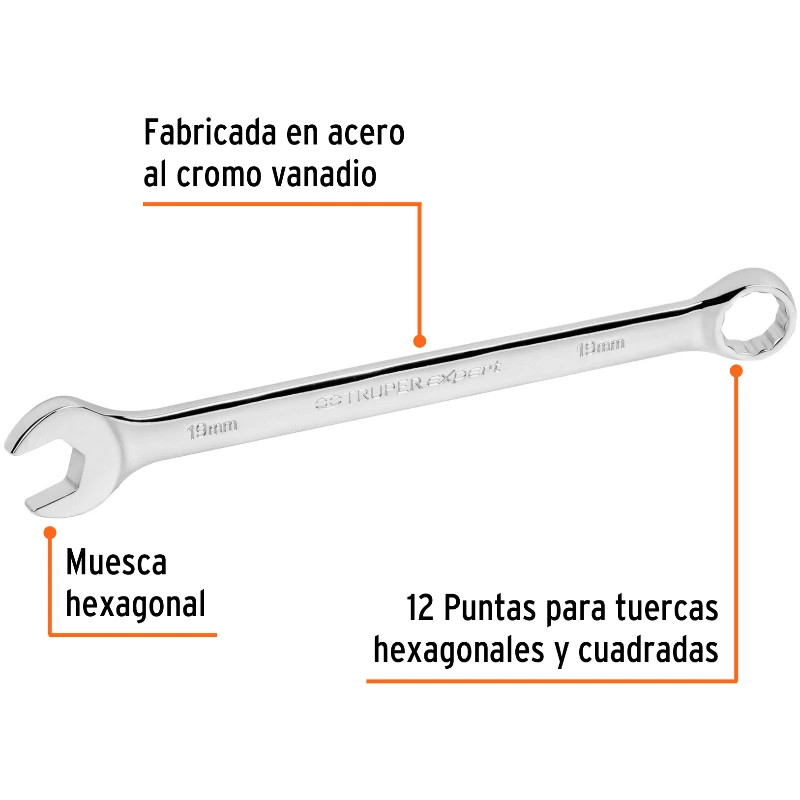 Llave Boca Mixta 19mm Combinada CrVanadio ELarga Truper 15623 15.999974 Llave Boca Mixta 19mm Combinada CrVanadio ELarga Truper