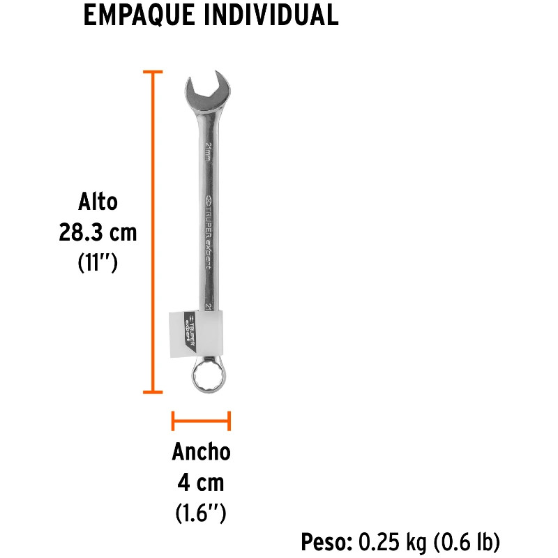 Llave Boca Mixta 21mm Combinada CrVanadio ELarga Truper 15625 19.000006 Llave Boca Mixta 21mm Combinada CrVanadio ELarga Truper