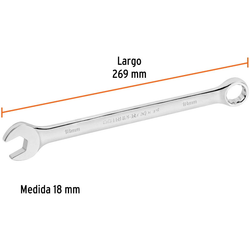 Llave Boca Mixta 18mm Combinada CrVanadio ELarga Truper 15622 15.000042 Llave Boca Mixta 18mm Combinada CrVanadio ELarga Truper