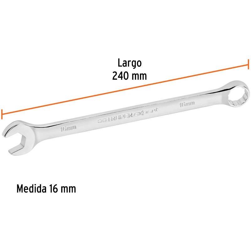 Llave Boca Mixta 16mm Combinada CrVanadio ELarga Truper 15620 12.999942 Llave Boca Mixta 16mm Combinada CrVanadio ELarga Truper