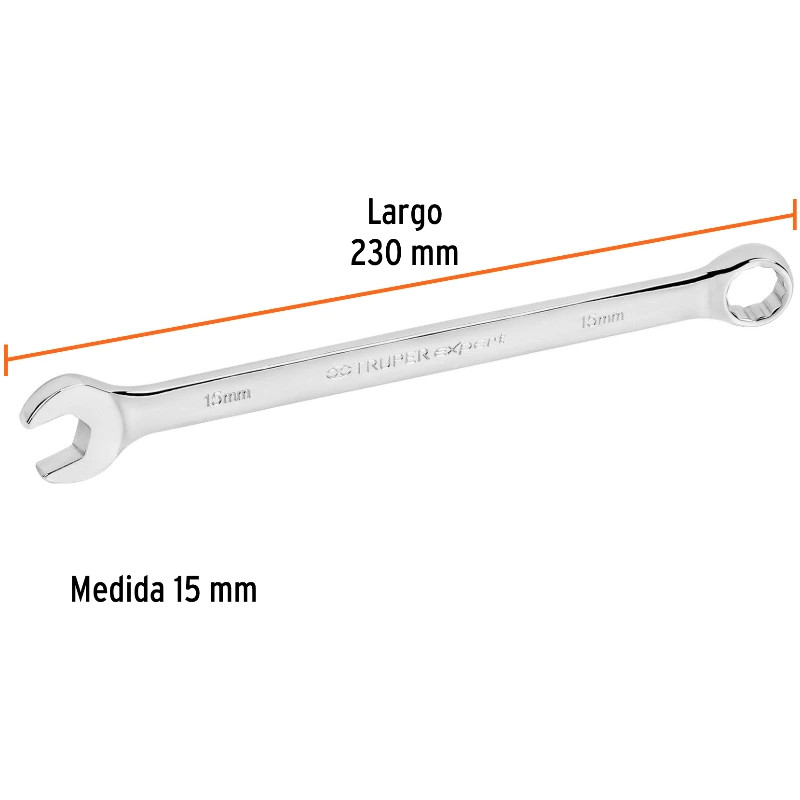 Llave Boca Mixta 15mm Combinada CrVanadio ELarga Truper 15619 12.00001 Llave Boca Mixta 15mm Combinada CrVanadio ELarga Truper