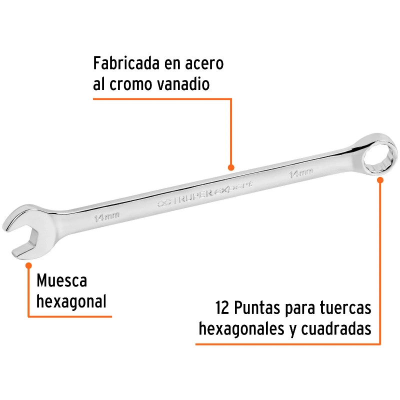 Llave Boca Mixta 14mm Combinada CrVanadio ELarga Truper 15618 10.99996 Llave Boca Mixta 14mm Combinada CrVanadio ELarga Truper
