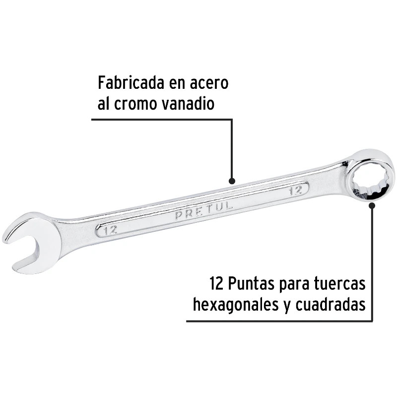 Llave Boca Mixta 12mm Combinada CrVanadio Pretul 21906 5.000014 Llave Boca Mixta 12mm Combinada CrVanadio Pretul 21906 Fabric