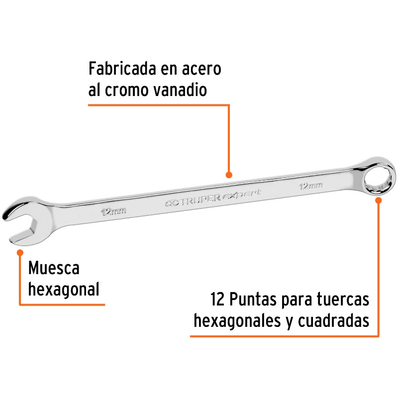 Llave Boca Mixta 12mm Combinada CrVanadio ELarga Truper 15616 10.000028 Llave Boca Mixta 12mm Combinada CrVanadio ELarga Truper