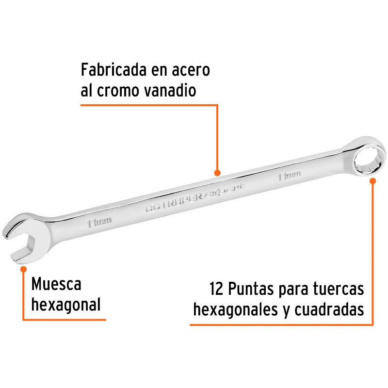 Llave Boca Mixta 11mm Combinada CrVanadio ELarga Truper 15615 8.000046 Llave Boca Mixta 11mm Combinada CrVanadio ELarga Truper