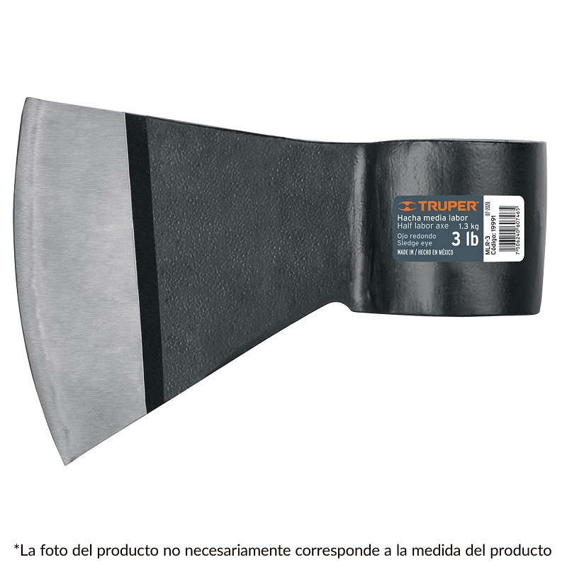 Hachas media Labor 3 1/2 libras, Ojillo redondo, en acero al carbono con tratamiento termico, MLR-3-1/2 19992 Truper 30.508475