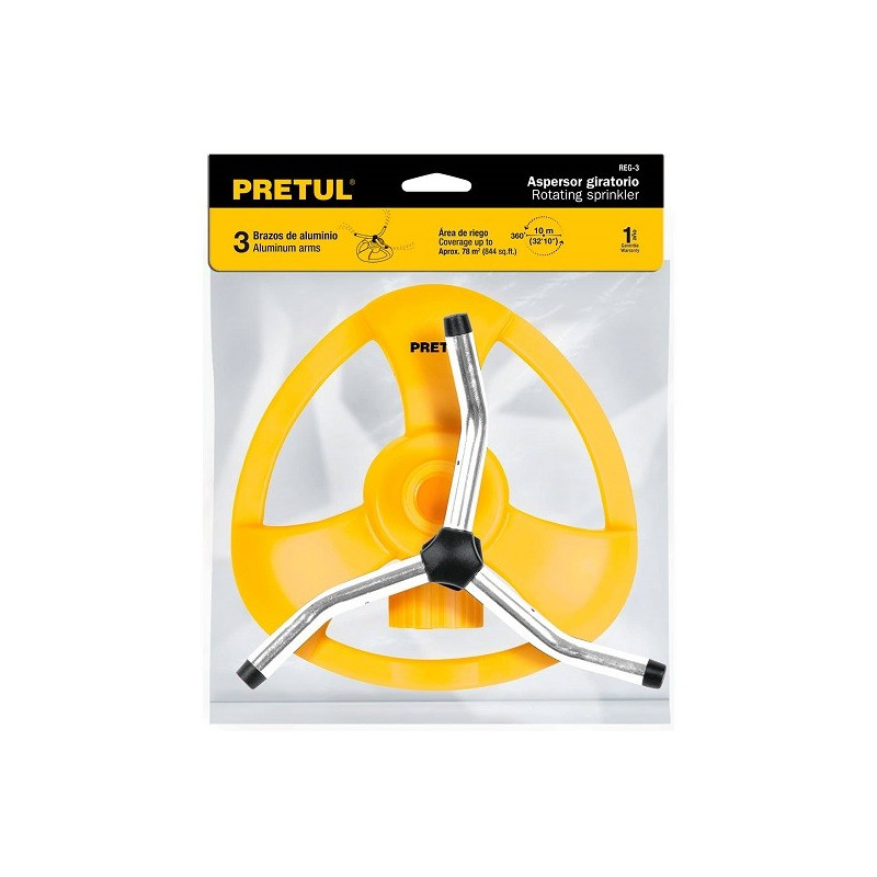 Aspersor Plastico 3 Brazos de Aluminio 3/4", Alcance 5m, 50 PSI, Area 360, REG-3 20065 Pretul 8.220339 Aspersor Plastico 3 Braz