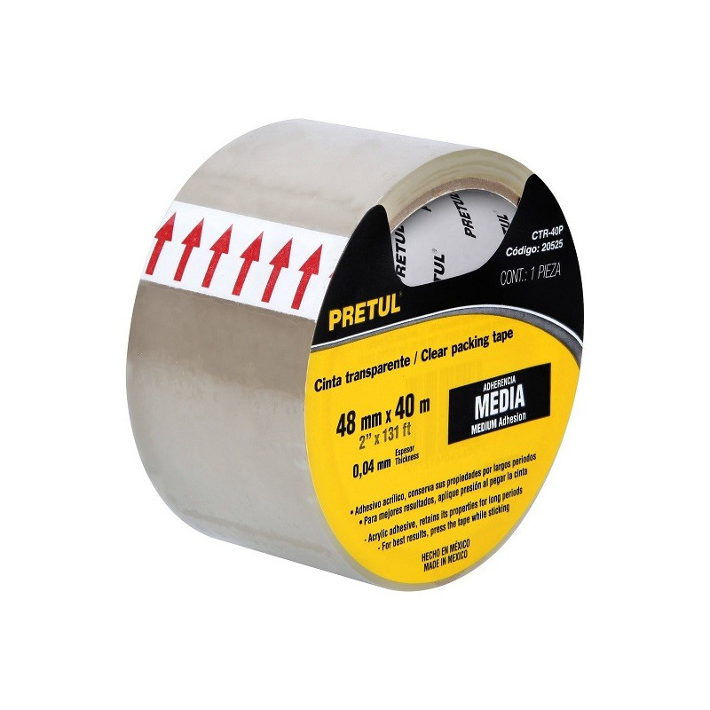 Cinta de Embalaje Transparente 48mm x 40m Adhesivo acrilico E0.040mm Pretul 20525 2.372881 Cinta de Embalaje Transparente, 40m