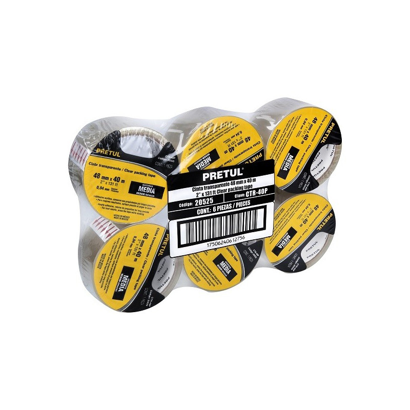 Cinta de Embalaje Transparente 48mm x 40m Adhesivo acrilico E0.040mm Pretul 20525 2.372881 Cinta de Embalaje Transparente, 40m