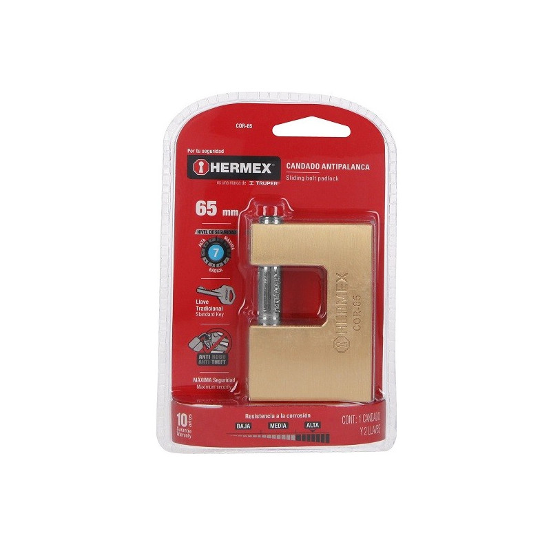 Candados Antipalanca 65mm S7 2Llaves Hermex 43356 36.440678 Candado Antipalanca 65mm Seguridad 7, cierre de balin incluye 2 Lla