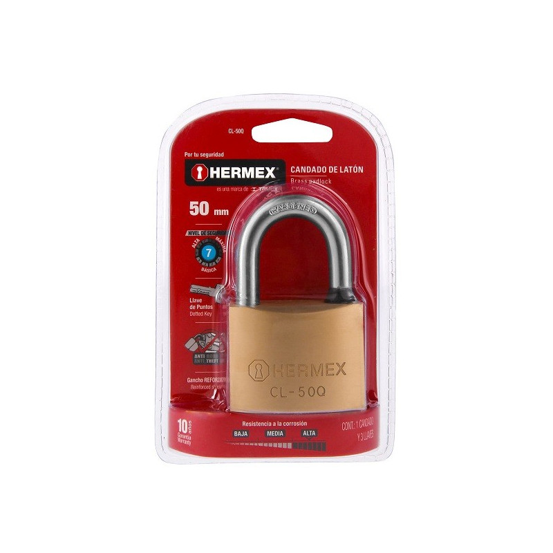 Candados 50mm S7 3llavesPuntos Hermex 43301 35.59322 Candado Pulido de Alta seguridad 50mm Seguridad 7, Incluyen 3 llaves de pu