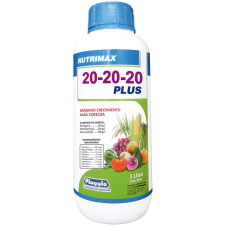  Nutrimax 20-20-20 PLUS 1L fco, (N) (P2O5) (K2O) (Micronutrientes quelatizados), 20398 SAFP 21.186441 Nutrimax 20-20-20 PLUS 1L 