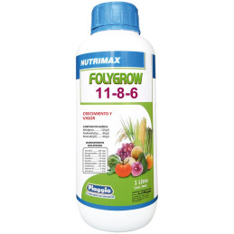  Nutrimax Foligrow 11-8-6 1L fco, (Nitrogeno) (Fosforo) (Potasio) (Micronutrientes quelatizados), 20386 SAFP 17.79661 Nutrimax F