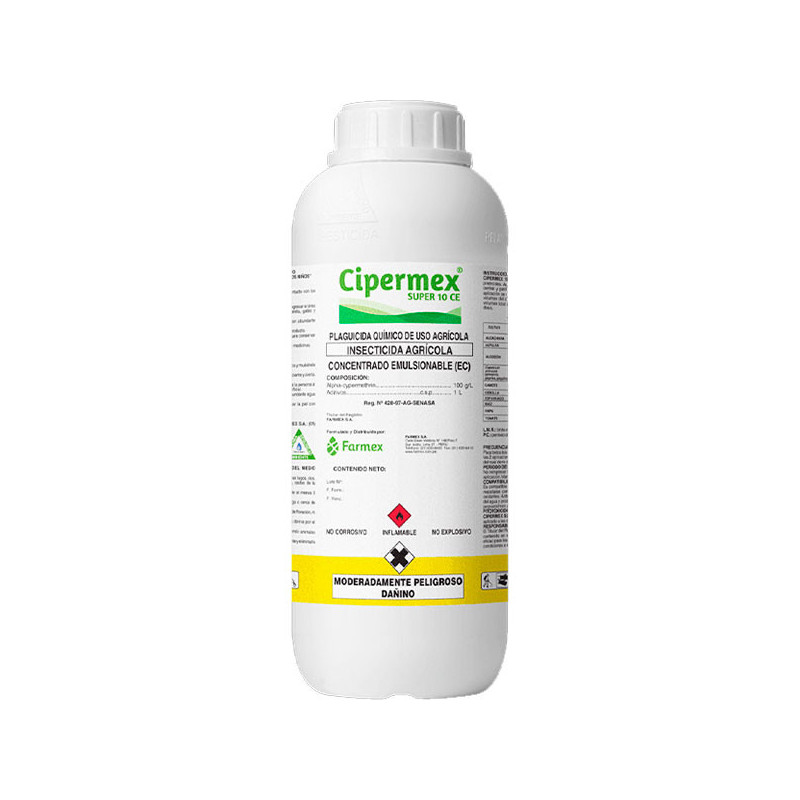 Cipermex Super 10 EC 1L, Alfacipermetrina Insecticida Accion Contacto Ingestion, Farmex 49.152542 Cipermex Super 10 EC 1L, Alfa