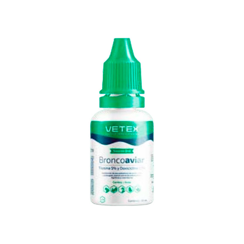  Broncoaviar 20 goteros x 30ml, Tilosina tartrato Doxicilina Antibiotico Administracion Oral, Vetex 167.79661 Broncoaviar 20 got