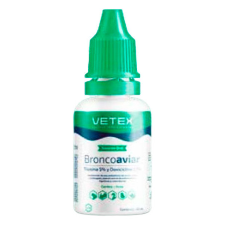  Broncoaviar 20 goteros x 30ml, Tilosina tartrato Doxicilina Antibiotico Administracion Oral, Vetex 167.79661 Broncoaviar 20 got