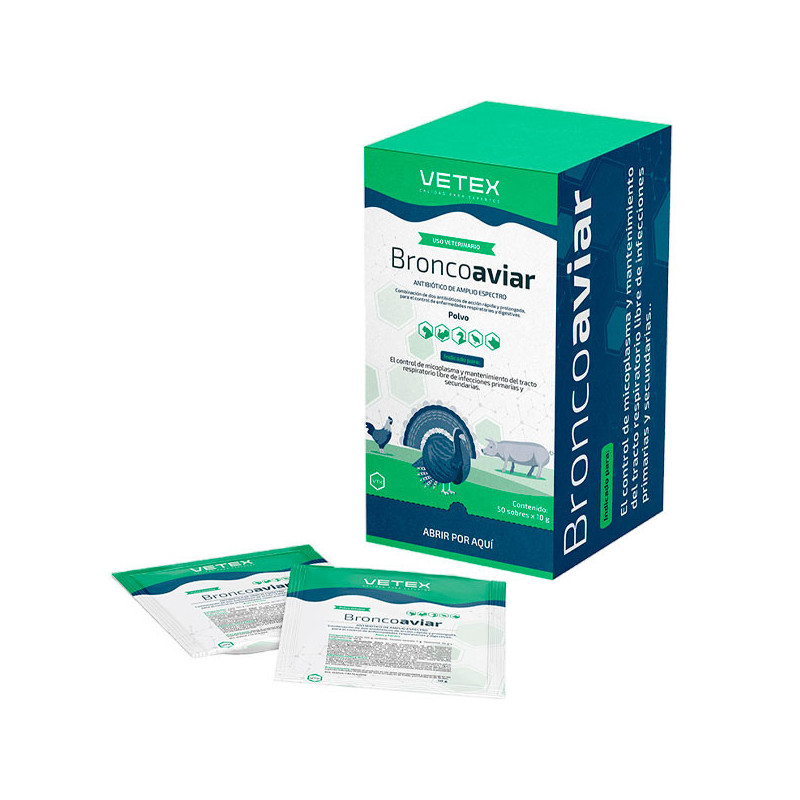  Broncoaviar 50 sobres x 10gr, Tilosina tartrato Doxicilina Antibiotico Administracion Oral, Vetex 143.220339 Broncoaviar 50 sob