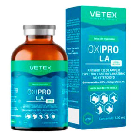  Oxipro L.A 500ml, Oxitetraciclina Base Ketoprofeno Antibiotico Amplio Espectro Inyectable, Vetex 138.000001 Oxipro L.A 500ml, O