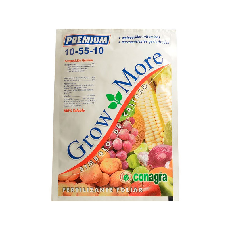 Grow More 10-55-10 1Kg, NPK Micronutrientes Aminoacidos Vitaminas Fertilizante Foliar Polvo Cristalizado, Conagra 40.677966 Gro