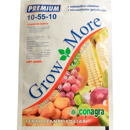  Grow More 10-55-10 1Kg, NPK Micronutrientes Aminoacidos Vitaminas Fertilizante Foliar Polvo Cristalizado, Conagra 40.677966 Gro