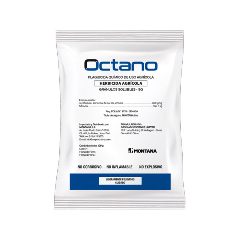  Octano 1Kg, Glifosato Sal de Amonio 880 Herbicida Post emergente No Selectivo, Montana 50 Octano 1Kg, Glifosato Sal de Amonio 8