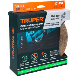  Cintas adhesivas antiderrapantes 2" x18m Negro Fotoluminiscente, Truper 101451 111.864407 Cintas adhesivas antiderrapantes 2" x