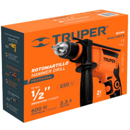  Taladro Percutor 1/2" 600W 3000RPM 44800GPM Velocidad Reversible, ROTO-1/2A7-2 15346 Truper 91.525424 Taladro Percutor 1/2" 600
