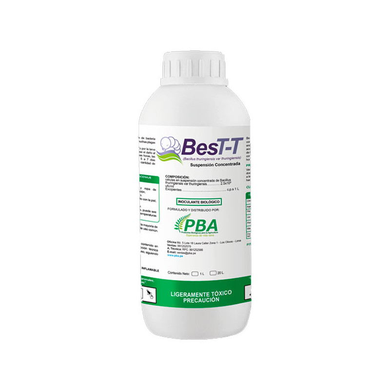 Best T SC 1L, Insectida biologico Bacteria entomopatogeno Bacillus thuringiensis var thuringiensis, PBA 33.050847 Best T SC 1L, Best T SC 1L, Insectida biologico Bacteria entomopatogeno Bacillus thuringiensis var thuringiensis, PBA 33.050847 Best T SC 1L,