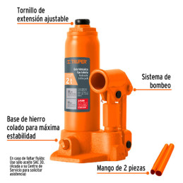  Gata de Botella 2 Toneladas, Con Tornillo de Extension, Altura Max 350 mm, GAT-2 14810 Truper 61.016949 Gata de Botella 2 Tonel
