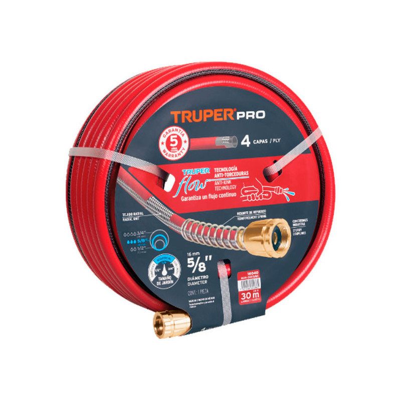  Mangueras 5/8" x30m 4capas SReforzada ConexionesMetalicas Truper 16040 83.898305 Mangueras 5/8" x30m 4capas SReforzada Conexion