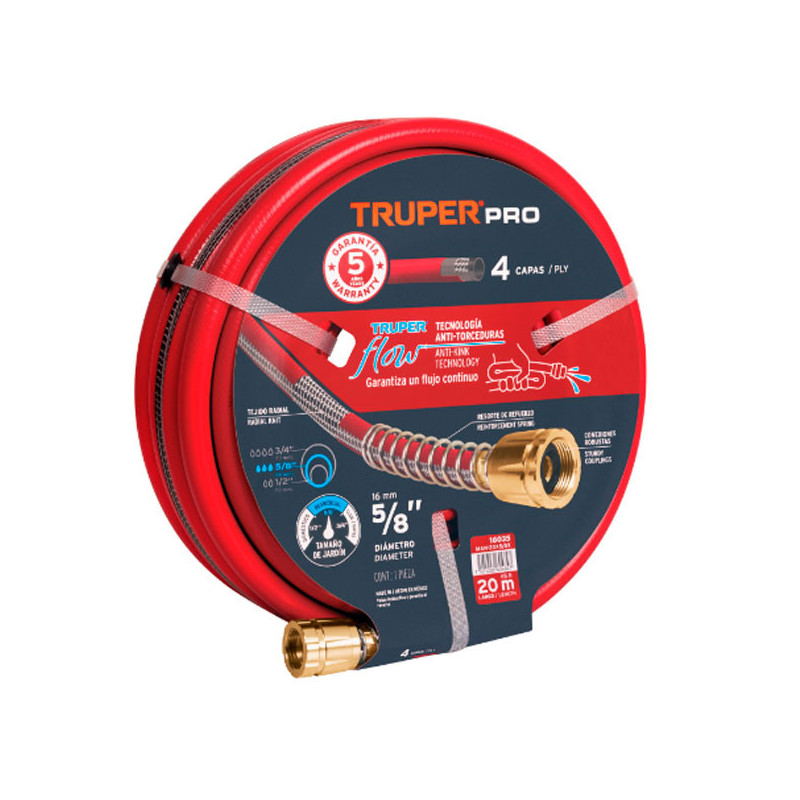  Mangueras 5/8" x20m 4capas SReforzada ConexionesMetalicas Truper 16035 61.016949 Mangueras 5/8" x20m 4capas SReforzada Conexion