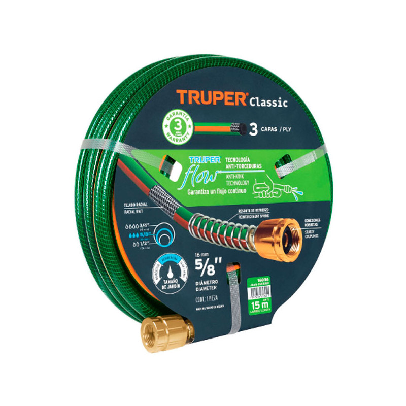  Mangueras 5/8" x15m 3capas Reforzada ConexionesMetalicas Truper 16036 46.610169 Mangueras 5/8" x15m 3capas Reforzada Conexiones