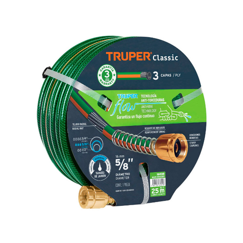 Mangueras 5/8" x25m 3capas Reforzada ConexionesMetalicas Truper 16038 70.338983 Mangueras 5/8" x25m 3capas Reforzada Conexiones