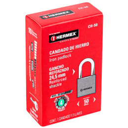  Candados 50mm S4 Hierro Hermex 43317 9.830508 Candados 50mm S4 Hierro Hermex 43317
Cuerpo de hierro en una sola pieza y gancho 