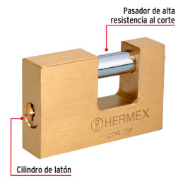  Candados Antipalanca 75mm S6 Hermex 23512 39.830508 Candados Antipalanca 75mm S6 Hermex 23512
Cuerpo de latón con acabado pulid