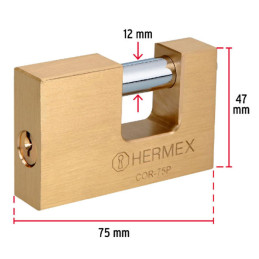  Candados Antipalanca 75mm S6 Hermex 23512 39.830508 Candados Antipalanca 75mm S6 Hermex 23512
Cuerpo de latón con acabado pulid