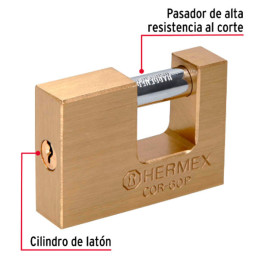  Candados Antipalanca 60mm S5 Hermex 22518 28.813559 Candados Antipalanca 60mm S5 Hermex 22518
Cuerpo de latón con acabado pulid