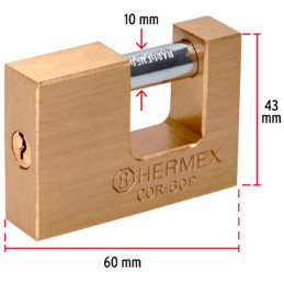  Candados Antipalanca 60mm S5 Hermex 22518 28.813559 Candados Antipalanca 60mm S5 Hermex 22518
Cuerpo de latón con acabado pulid