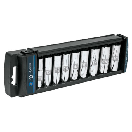  Juego de dados 9 Piezas tubulares Milimetrico 10 mm a 19 mm, encastre 3/8", estuche de Plastico, JD-3/8X9LM 14173 Truper 53.389