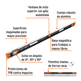  Niveles Profesionales Magneticos 48" 122cm Aluminio TPR, Truper 14629 75.423729 Niveles Profesionales Magneticos 48" 122cm Alum