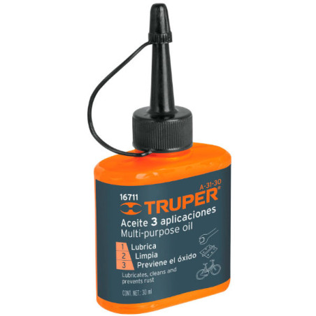  Aceite Lubricante Multiusos Protege Oxidacion y corrosion para metal 30 ml, A-31-30 16711 Truper 2.20339 Aceite Lubricante Mult