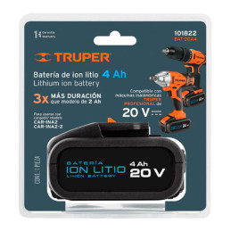  Batería ión Litio 20V 4Ah ROTI-20A TALI-20A DIMI-20A LIMI-20A Truper 101822 157.627119 Batería ión Litio 20V 4Ah ROTI-20A TALI-