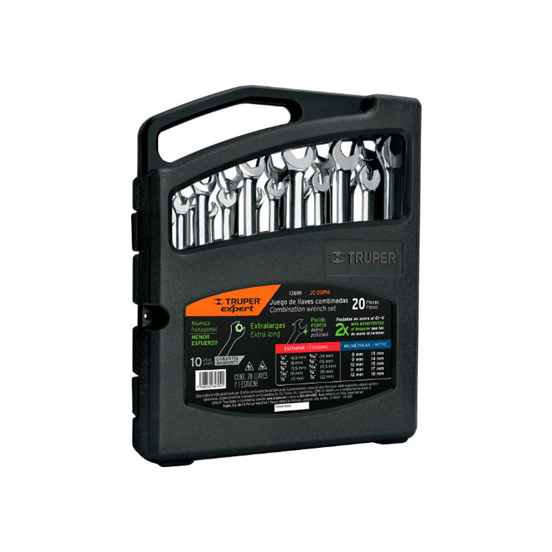  Juegos de 20 Llaves Combinadas extralargas STD y MM Truper 13691 176.271186 Juegos de 20 Llaves Combinadas extralargas STD y MM