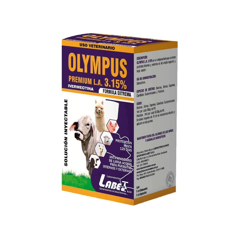  Olympus Premium LA 3.15% 20ml Ivermectina Antiparasitario Amplio Espectro Inyectable, Labet 22.881356 Olympus Premium LA 3.15% 