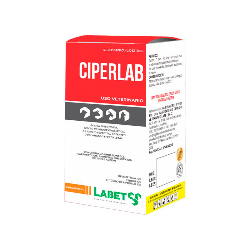  Ciperlab 250ml Cipermetrina Uso Veterinario Antiparasitario Externo, Labet 45.762712 Ciperlab 250ml Cipermetrina Uso Veterinari