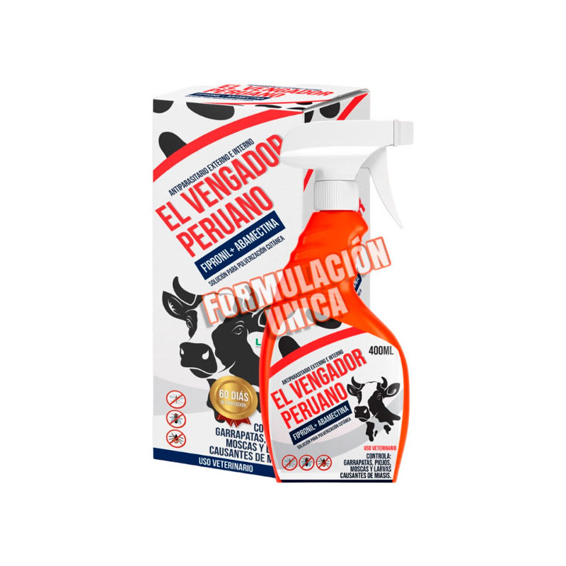  El Vengador Peruano 400ml Fipronil Abamectina Uso Veterinario Antiparasitario Externo, Labet 33.898305 El Vengador Peruano 400m