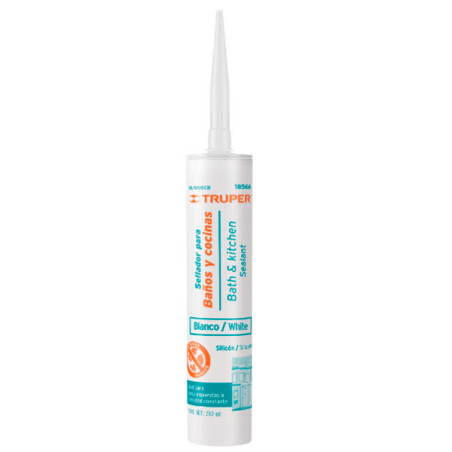  Silicona para Baños y cocinas 280ml Blanco, Sellado duradero para superficies lisas, SIL-100BCB 18566 Truper 11.694915 Silicona